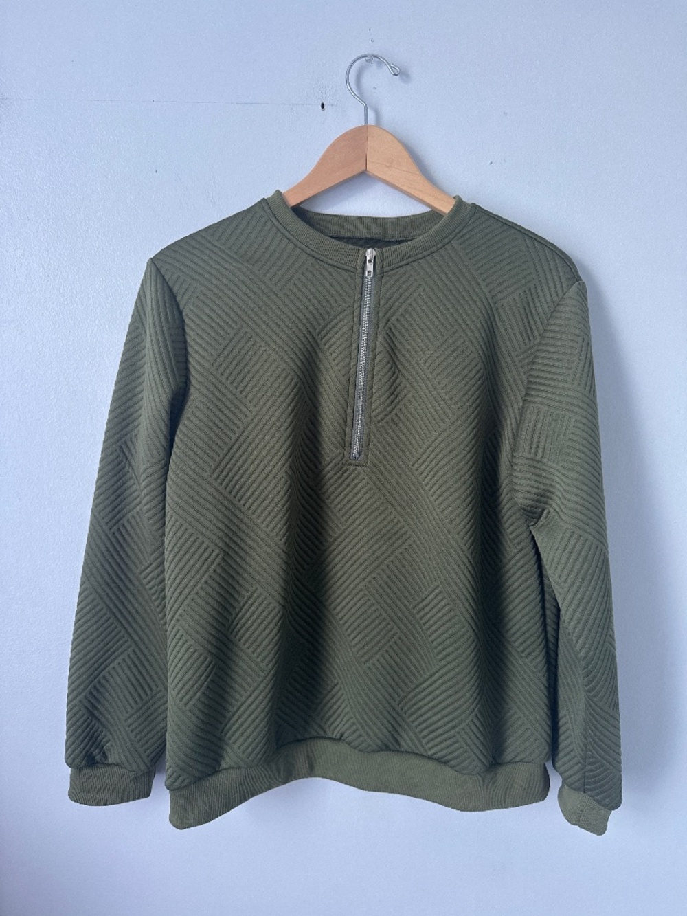 Shein textured zip front pullover